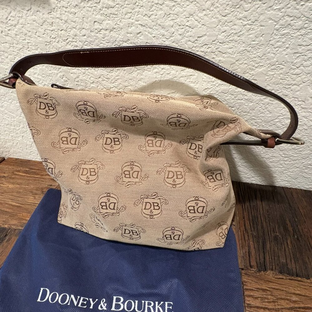 Dooney and Bourke - Vintage Canvas Signature Monogram Hobo Bag - Picture 5 of 12